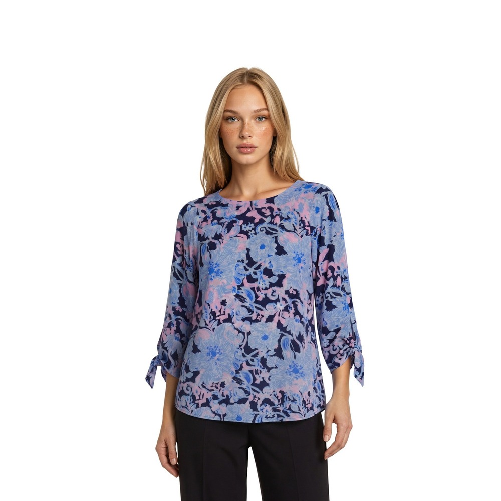 Lilly Pulitzer Pink Blue Floral Blouse Top Women's Size Medium Tie Cuff